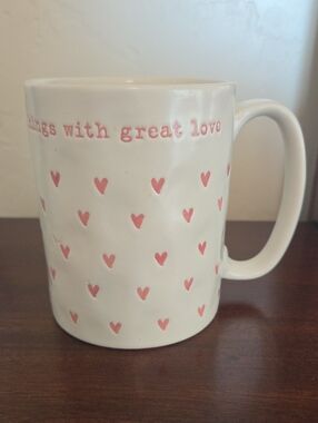 Sheffield Home White Mug with Pink Heart Pattern